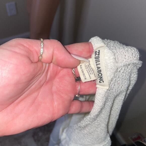 Billabong white loose knit pull over hooded kangaroo pouch SZ XS gauze like - Picture 11 of 13